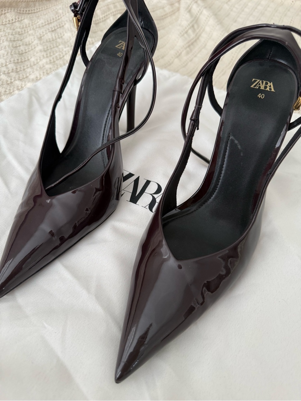 Zara Deep Plum Patent Strappy Heels - Picture 2 of 8